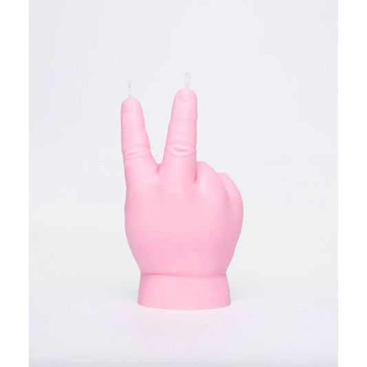 Bougie Candlehand Peace Baby rose en forme de main de bébé faisant le signe de paix