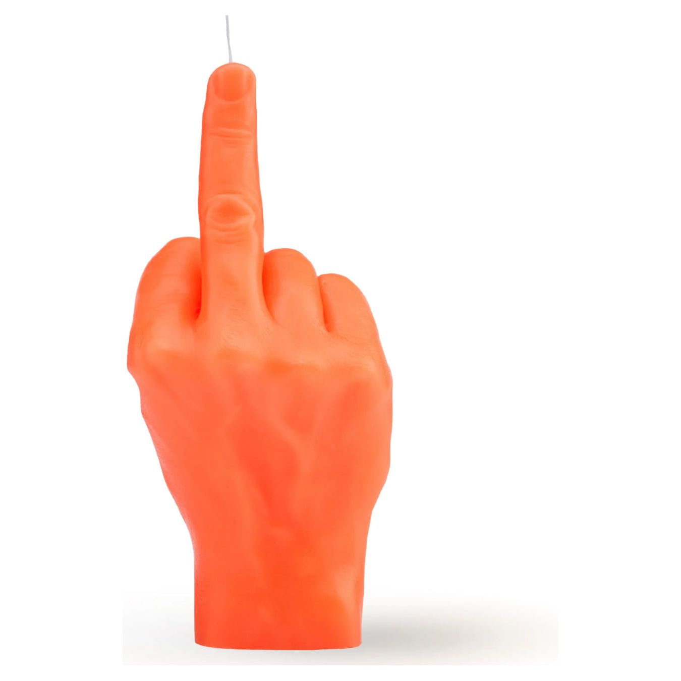Bougie Candlehand fluo orange en forme de main faisant un doigt d’honneur
