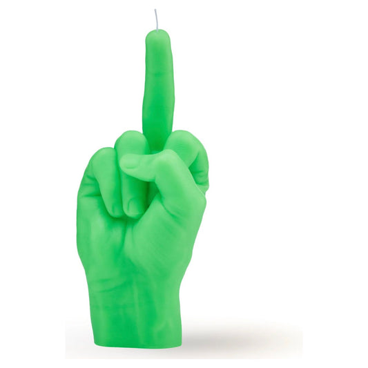 Bougie Candlehand fluo vert en forme de main faisant un doigt d’honneur
