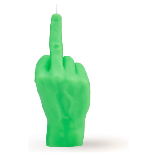 Bougie Candlehand fluo vert en forme de main faisant un doigt d’honneur