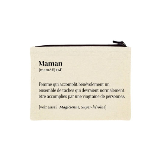 Trousse écrue "Maman" avec définition humoristique imprimée – Family Impact Stories