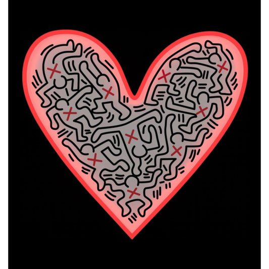 Néon mural Dance Love de Keith Haring – cœur rouge avec silhouettes dansantes