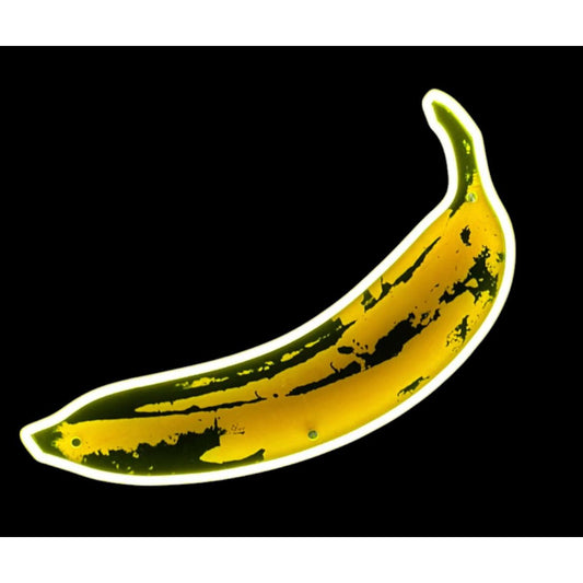 Néon mural Banana d’Andy Warhol – banane jaune avec halo lumineux fluo