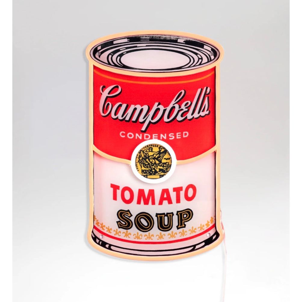 Néon mural New Campbell Andy Warhol – boîte de soupe rouge Campbell rétroéclairée