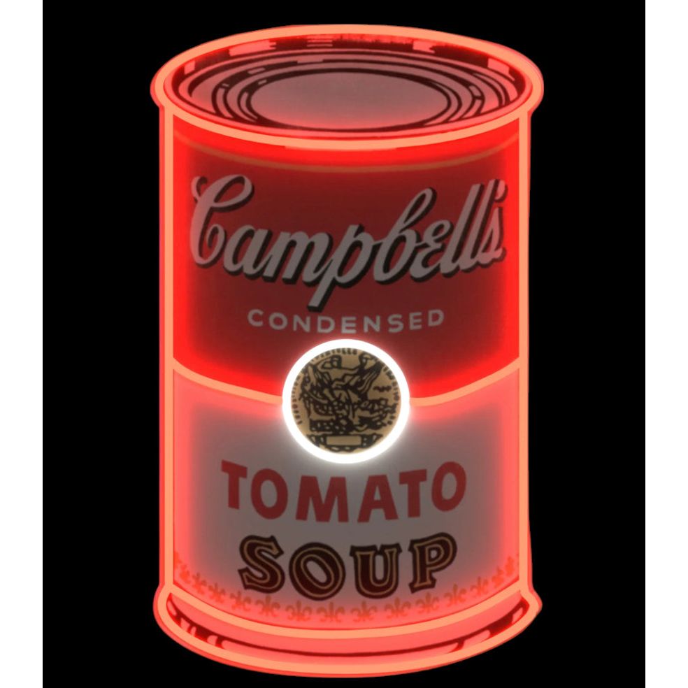 Néon mural New Campbell Andy Warhol – boîte de soupe rouge Campbell rétroéclairée