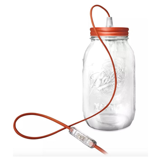 Lampe en verre type Mason Jar avec câble textile rouge, design industriel original