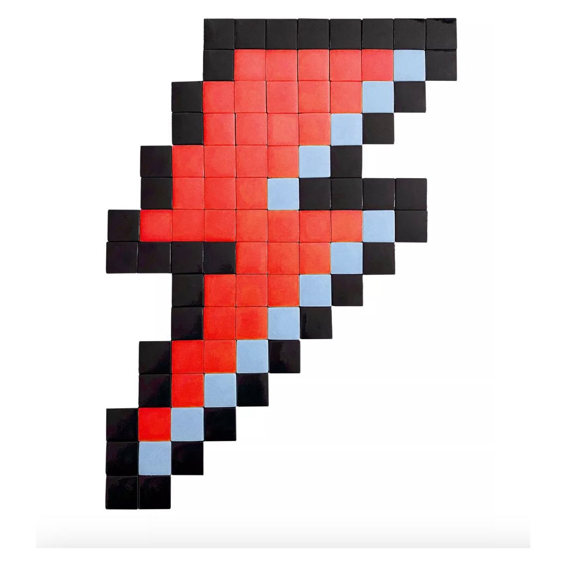 Mosaïque murale en forme d’éclair rouge, bleu et noir en verre – hommage à Bowie – Fenel & Arno