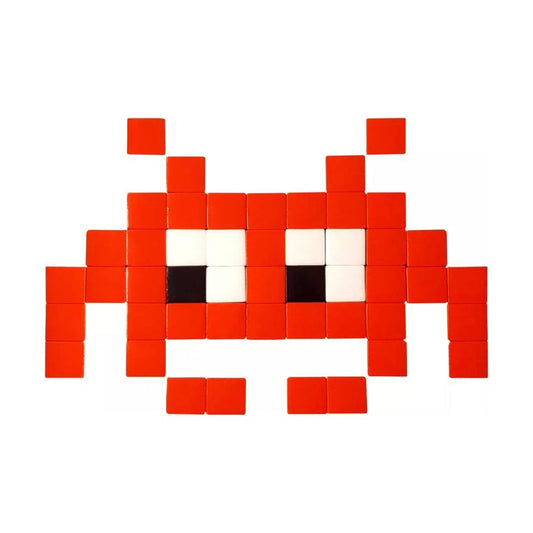 Mosaïque Space Alien rouge en carreaux de verre – style pixel art – Fenel & Arno