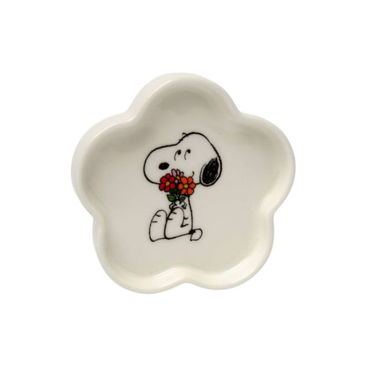Plat à bibelots cœur Peanuts Snoopy "Flowers" en céramique avec packaging rose illustré