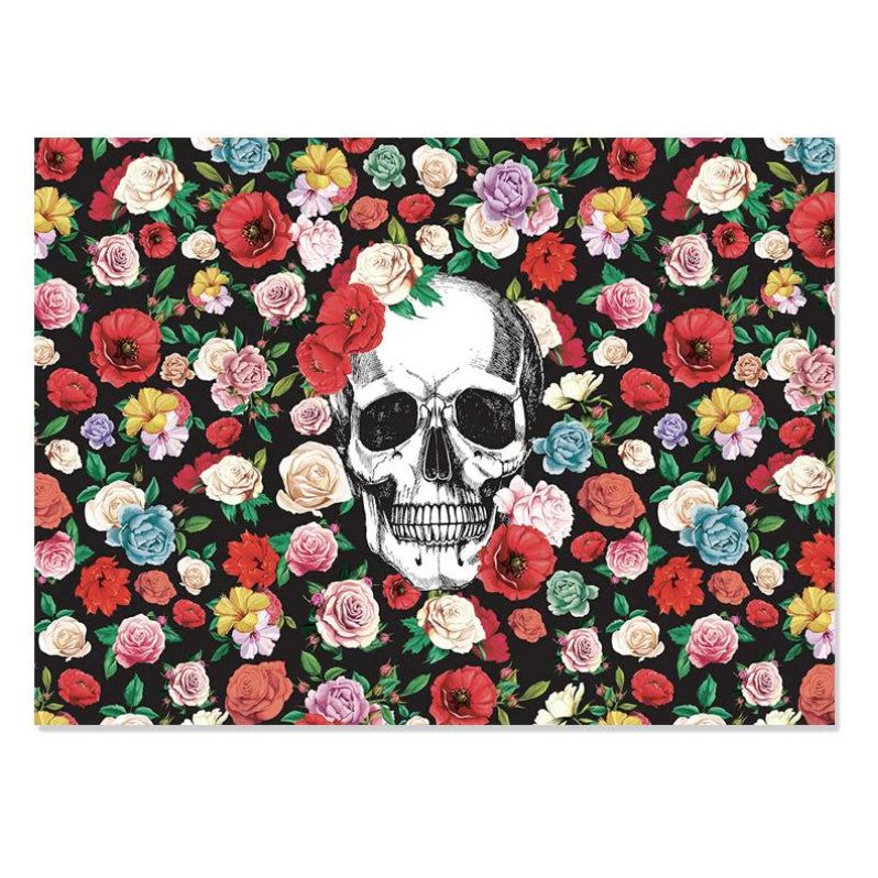 Set de table en vinyle Podevache Flower Tattoo, crâne et fleurs colorées