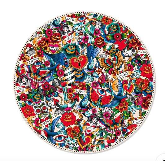 Set de table rond en vinyle Podevache Tattoo Mix, style tattoo coloré