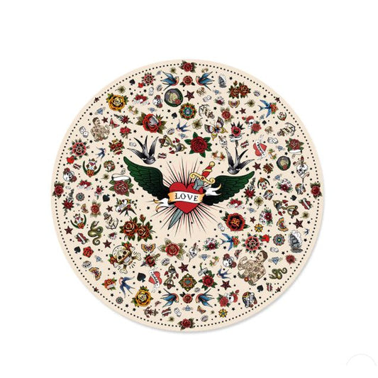 Dessous de verre rond en vinyle Podevache Tattoo beige, motif old school