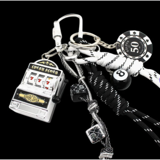 Grigri de sac Bag Charm Machine à sous avec jeton de poker et boule 8