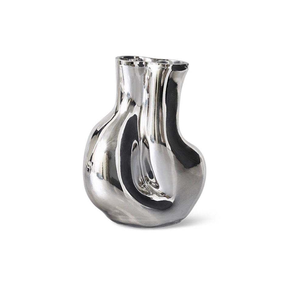 Vase HKLiving Gleam chromé – taille intermédiaire, design organique et finition miroir.