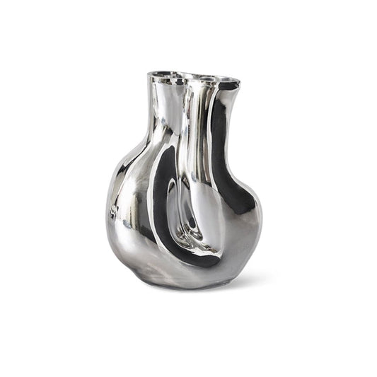 Vase HKLiving Gleam chromé – taille intermédiaire, design organique et finition miroir.
