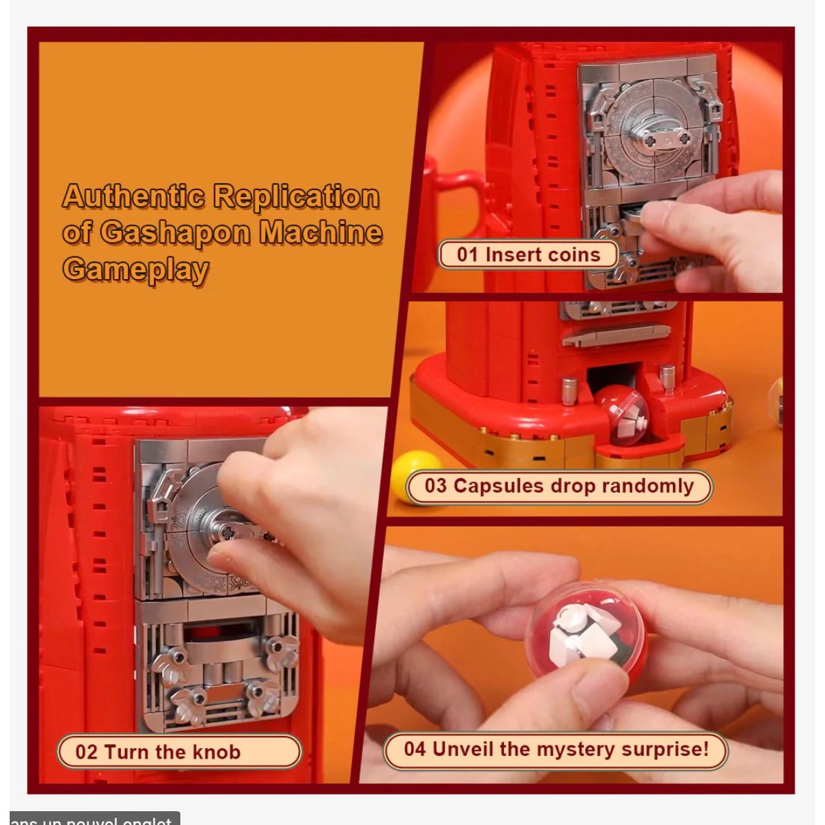 Pantasy Gumball Machine rétro à construire, set de briques avec boules colorées (36 cm)