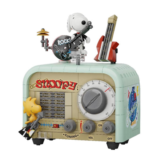 Pantasy x Peanuts – Radio Snoopy rétro à construire avec figurines Snoopy et Woodstock