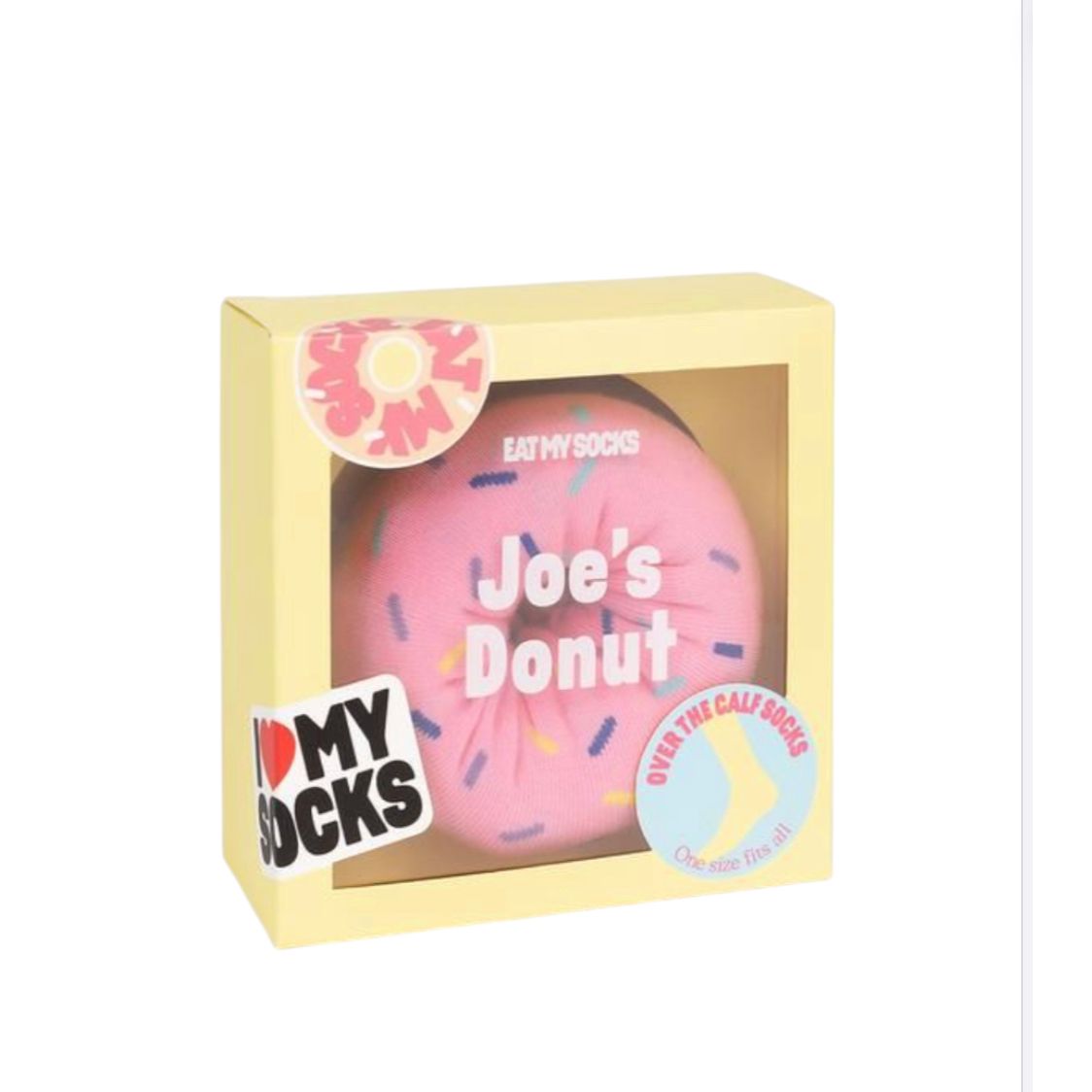 Chaussettes Eat My Socks – modèle Joe’s Donut, packaging donut gourmand