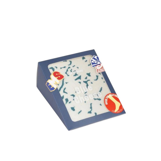Chaussettes Eat My Socks – modèle Blue Cheese, packaging part de fromage bleu

