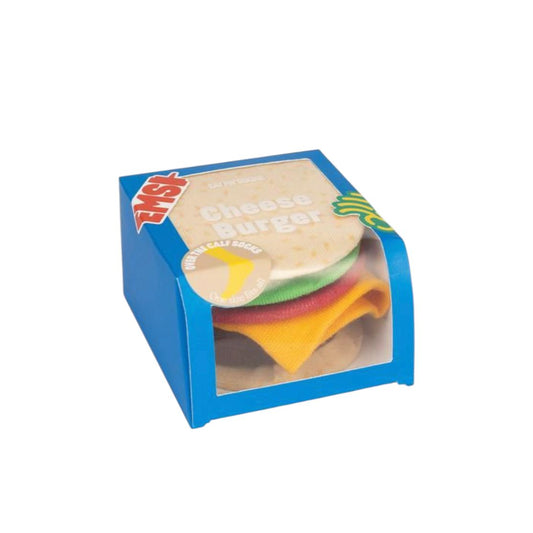 Chaussettes Eat My Socks – modèle Cheeseburger, packaging fast-food