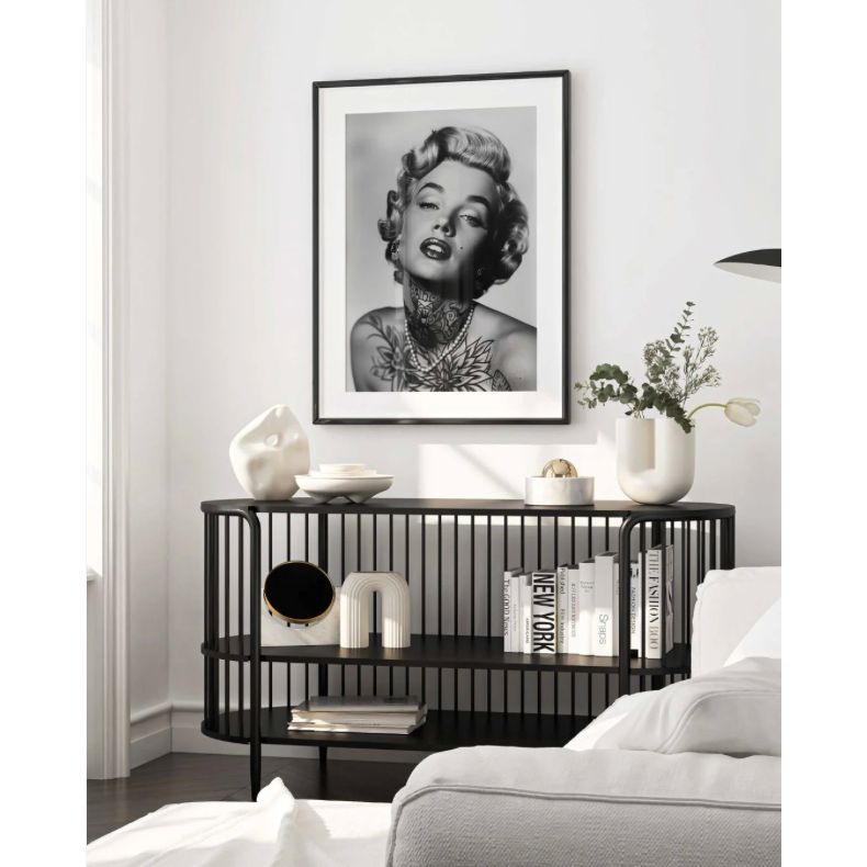 Affiche "Combat de Marilyn" – Cebo Galerie, portrait noir & blanc avec gants de boxe rose