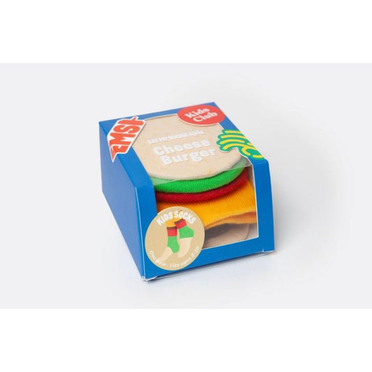 Chaussettes "Cheese Burger" Kids – Eat My Socks en boîte burger trompe-l’œil