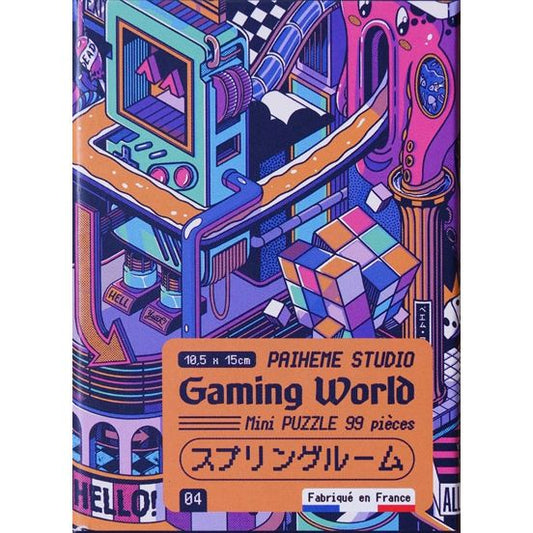 Mini puzzle "Gaming World" Paiheme Studio – univers rétro gaming coloré avec console et cube, puzzle 99 pièces fabriqué en France