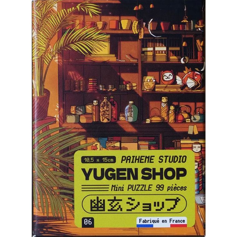 Mini puzzle "Yugen Shop" Paiheme Studio – scène de boutique japonaise rétro, 99 pièces colorées et fabriqué en France