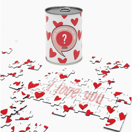 Puzzle "I love you" en conserve – 80 pièces cœurs rouges – Mauvaises Graines