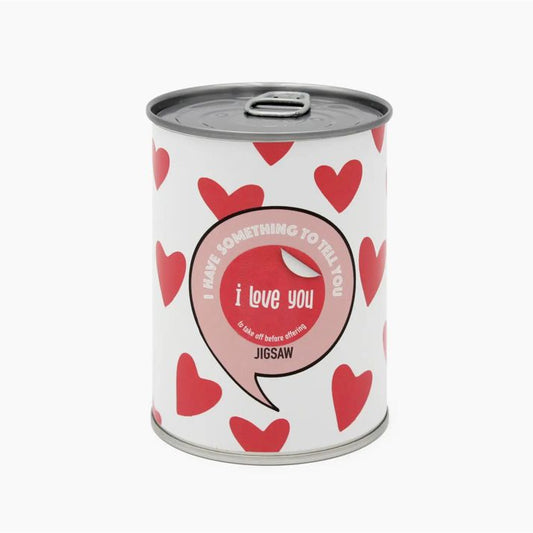 Puzzle "I love you" en conserve – 80 pièces cœurs rouges – Mauvaises Graines