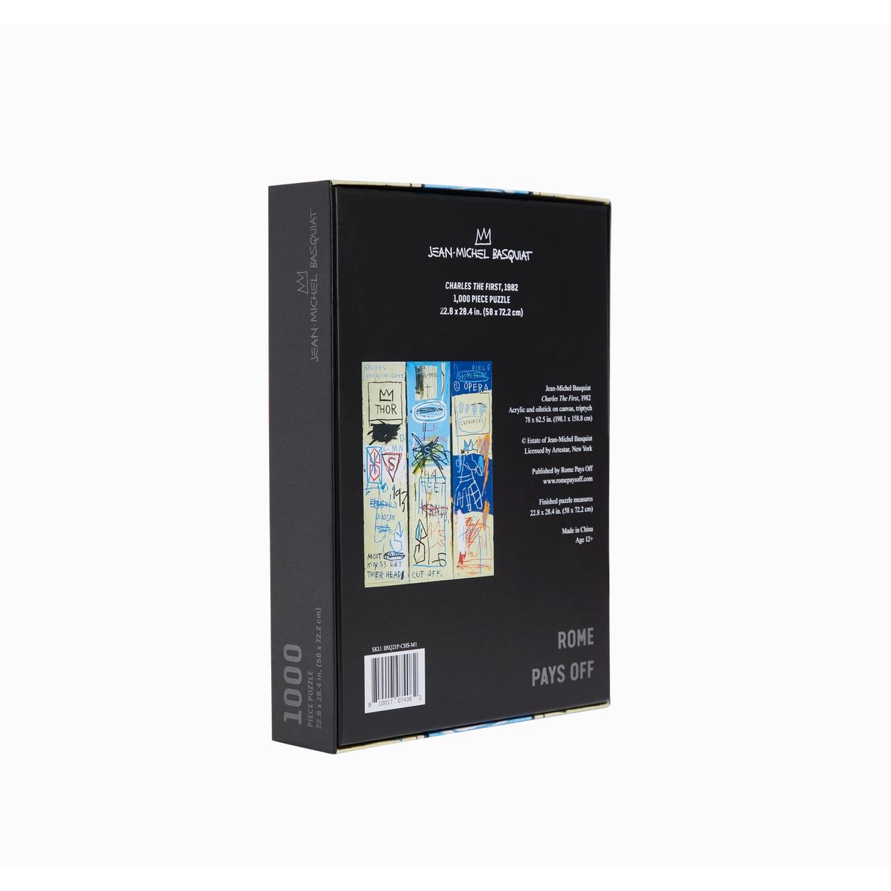 – Puzzle Basquiat Charles the First 1000 pièces Rome Pays Off
– Puzzle art Basquiat 1000 pièces boîte design
– Puzzle Jean Michel Basquiat Charles the First détail œuvre
– Puzzle Basquiat assemblage 1000 pièces art contemporain