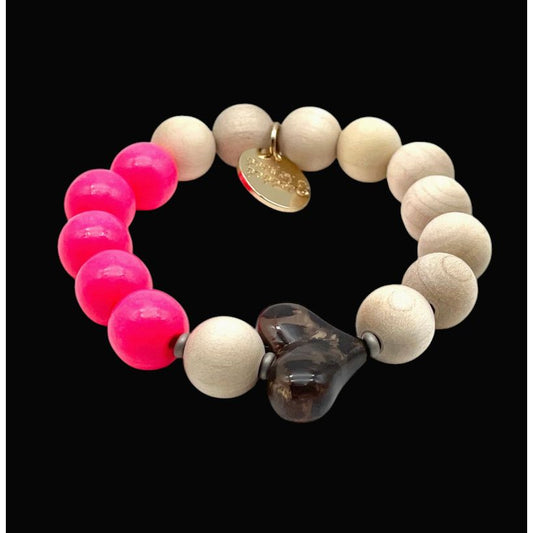 bracelet neon x wood parsley and pepper perles bois rose neon