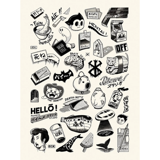 Affiche JAPANESE TATTOOS de Paiheme Studio inspirée de la culture japonaise et des mangas au format 30x40 cm