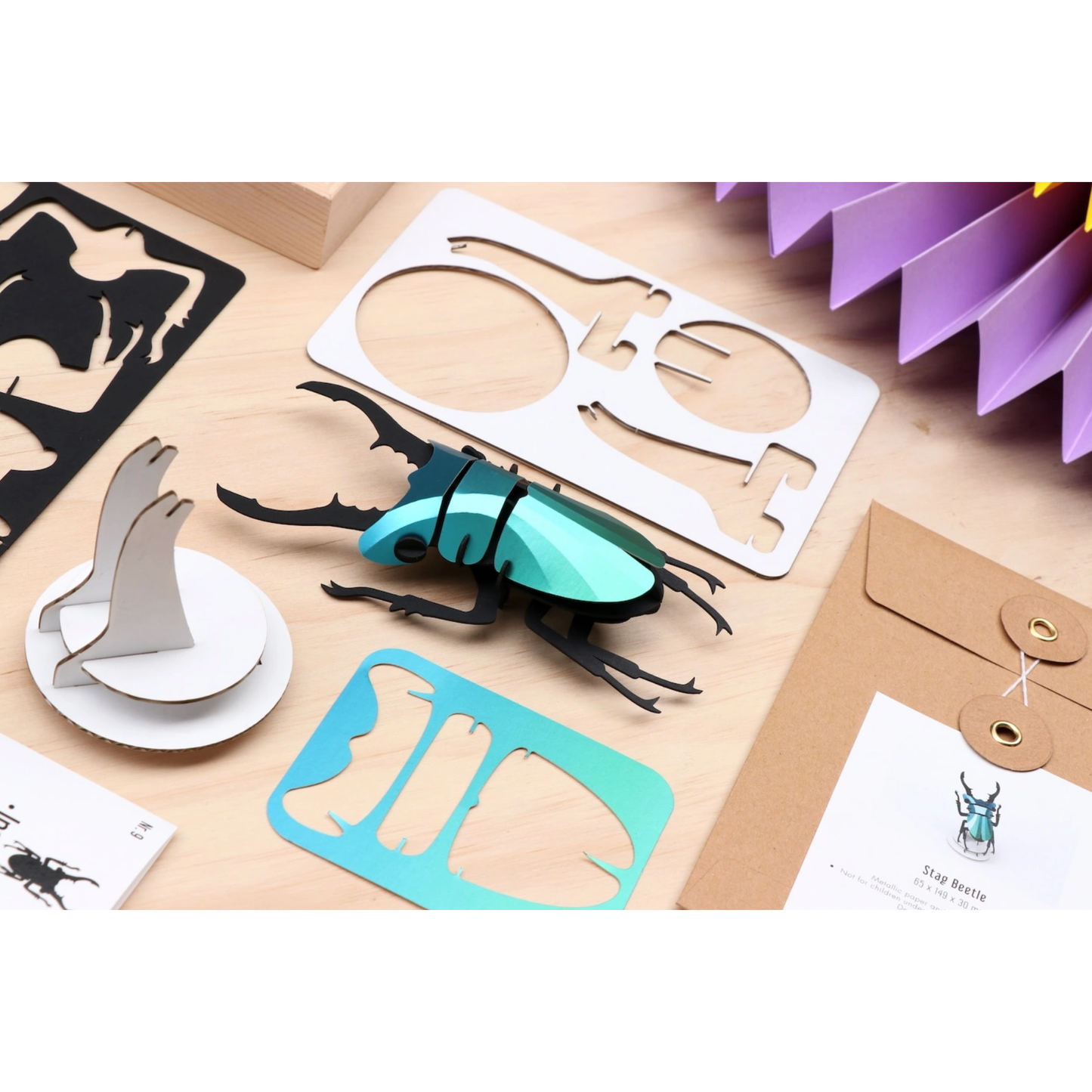 Lucane Cerf-Volant 3D Assembli en papier Vert Caraïbes métallisé à assembler soi-même