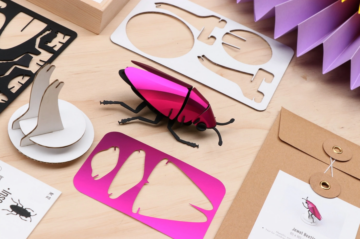 Scarabée Bijou 3D Assembli en papier Pink Metallic à assembler soi-même