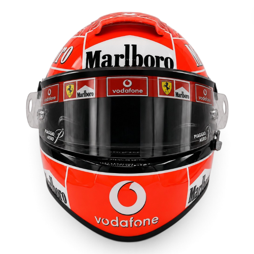 Casque Replica Michael Schumacher 2004 rouge vu de profil, inspiré du casque du septuple Champion du monde de Formule 1