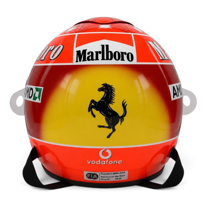 Casque Replica Michael Schumacher 2004 rouge vu de profil, inspiré du casque du septuple Champion du monde de Formule 1