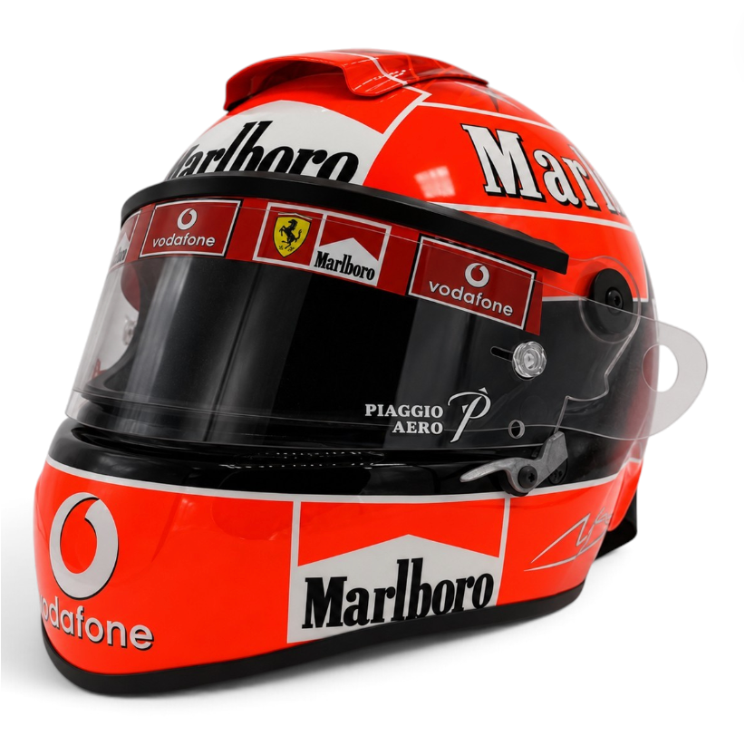 Casque Replica Michael Schumacher 2004 rouge vu de profil, inspiré du casque du septuple Champion du monde de Formule 1