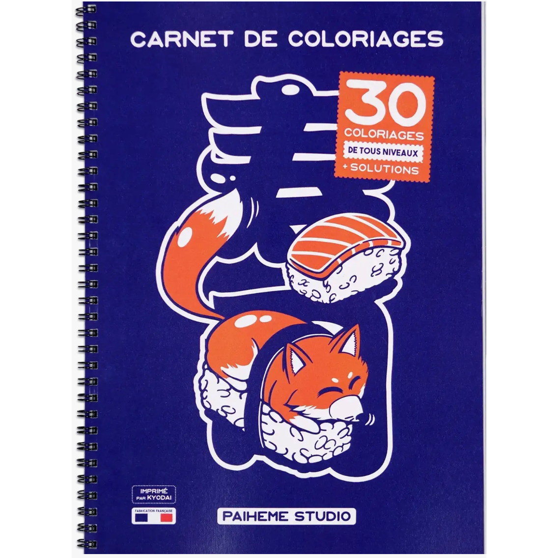 Carnet de coloriages Paiheme Studio bleu avec 30 coloriages de tous niveaux et illustrations inspirées de la culture japonaise