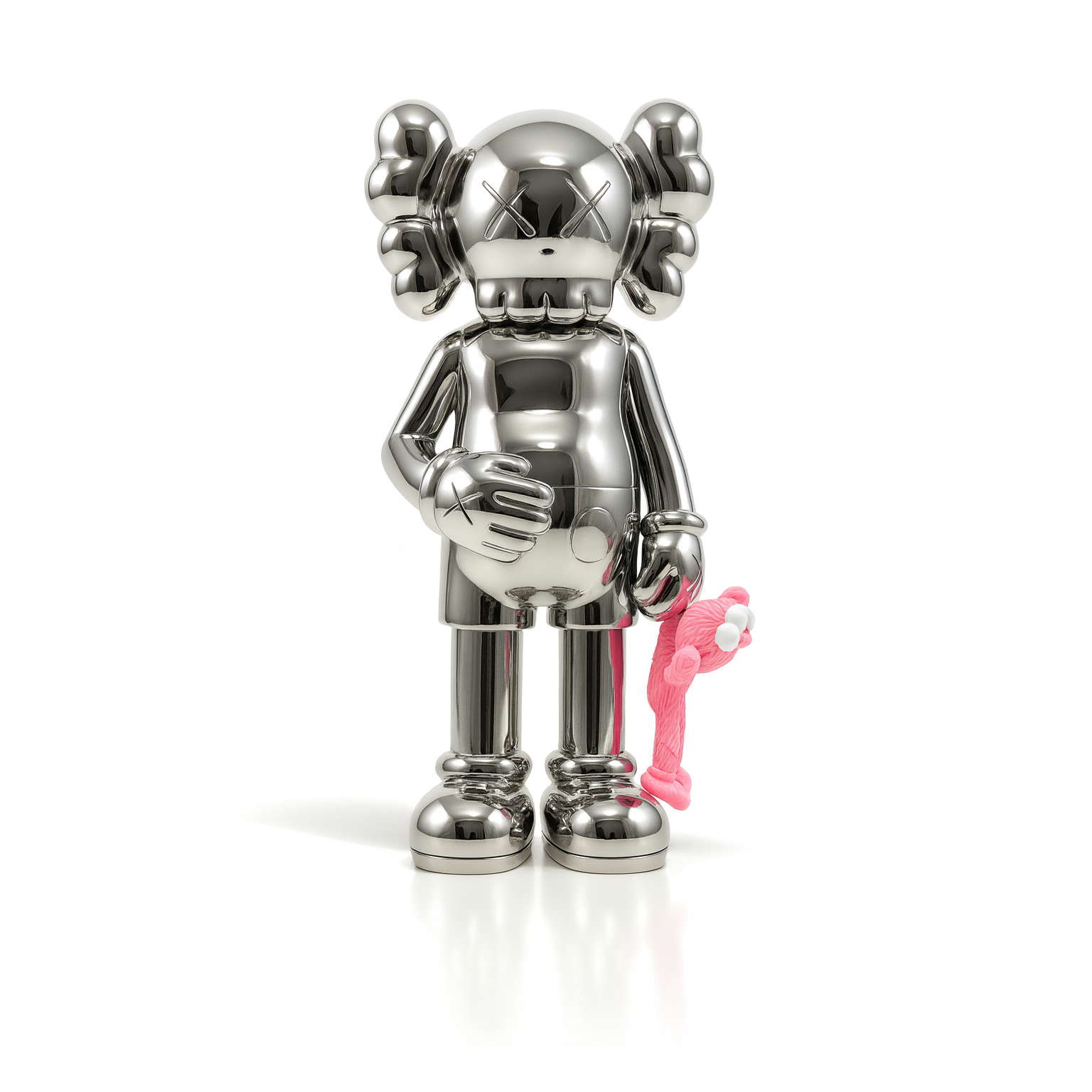 Affiche "Nickel Chrome #1" – sculpture chromée avec peluche rose, art pop grand format