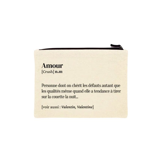 Trousse en coton avec impression “Amour [Crush] n.m” et définition drôle de l’amour