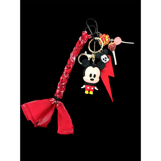 Grigri de sac rouge Ømm – Mickey, Chupa Chups, foudre et bandana – Pièce unique
