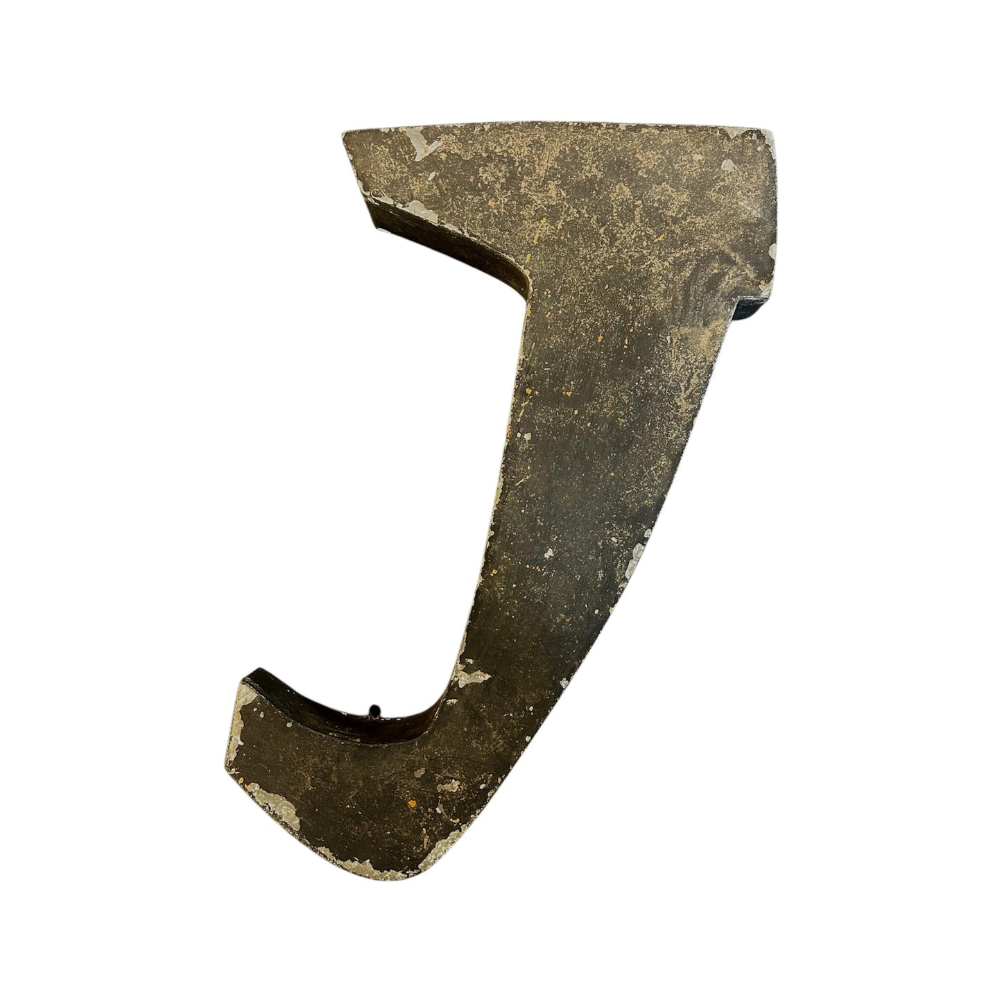 Lettre J d’enseigne vintage en métal noir patiné – style industriel