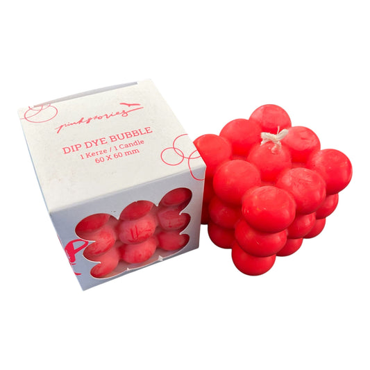 Bougie cube à bulles rouge fluo Dip Dye – Pink Stories, format 60x60 mm