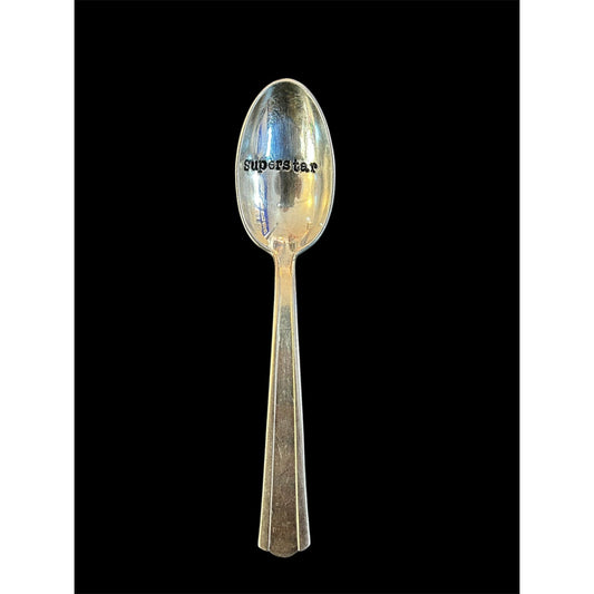 Cuillère vintage en métal argenté gravée "superstar" – cadeau original rétro

