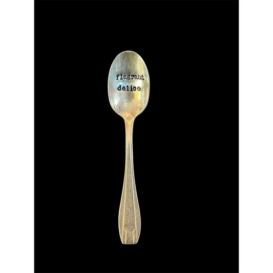 Cuillère vintage en métal argenté gravée "flagrant délice" – style rétro et humoristique