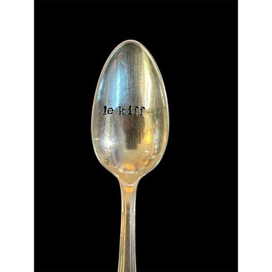 Cuillère vintage en métal argenté gravée "le kiff", style rétro et humoristique