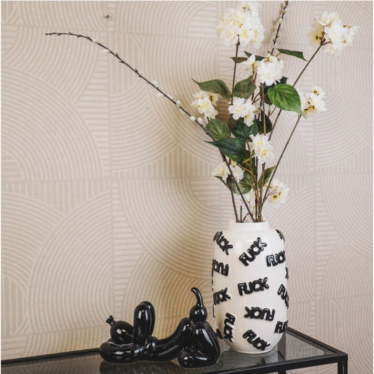 Vase "F*CK" Housevitamin – Céramique Blanche à Motifs Noir en Relief