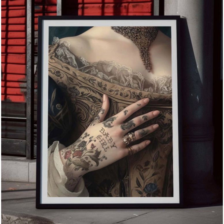 Affiche "Baby Girl" – Portrait baroque tatoué, revisité avec audace - Boutique Ømm