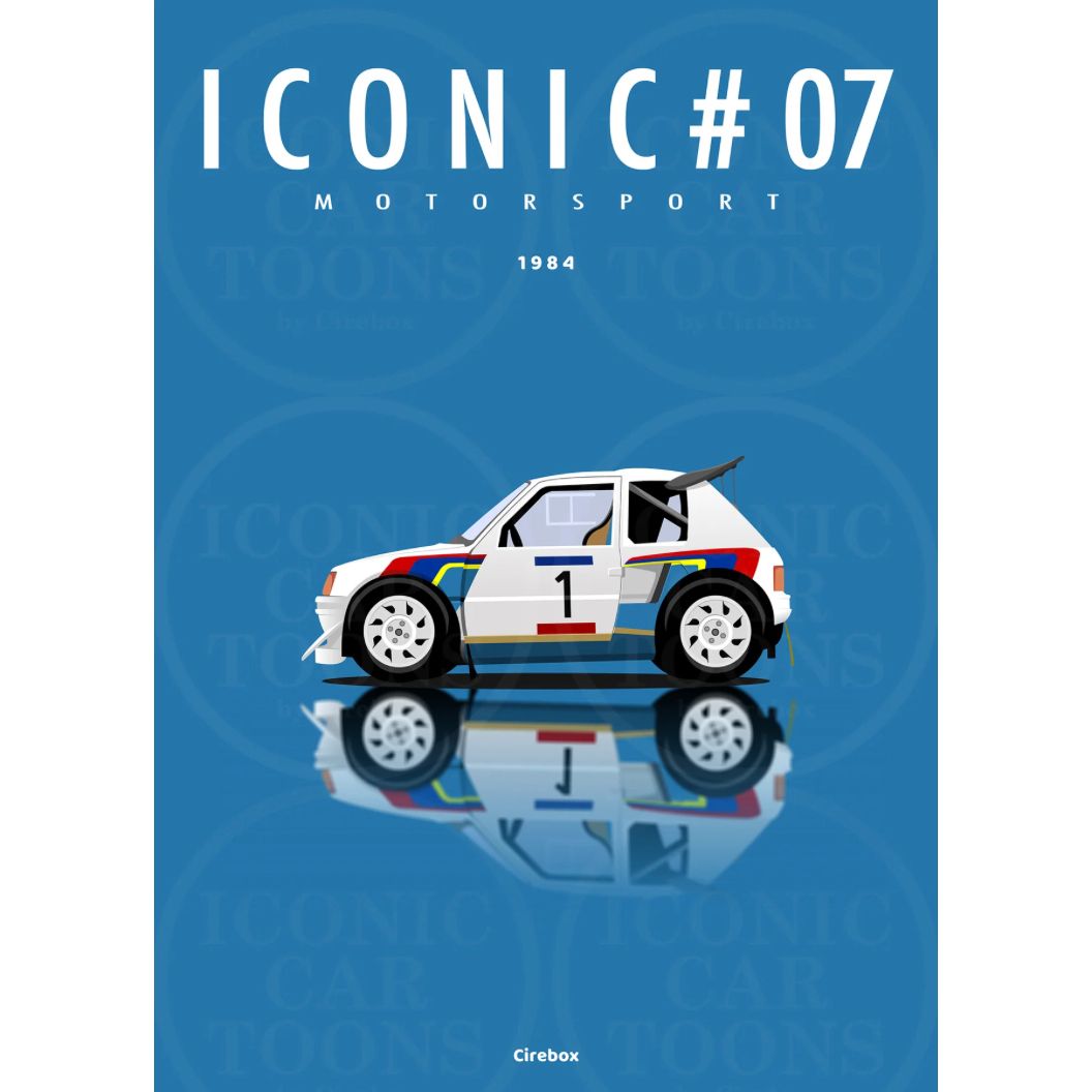 Affiche "Iconic 07 – Peugeot 205 T16 Motorsport (1984)" – Cirebox x Iconic Éditions – Format 30x40 cm - Boutique Ømm